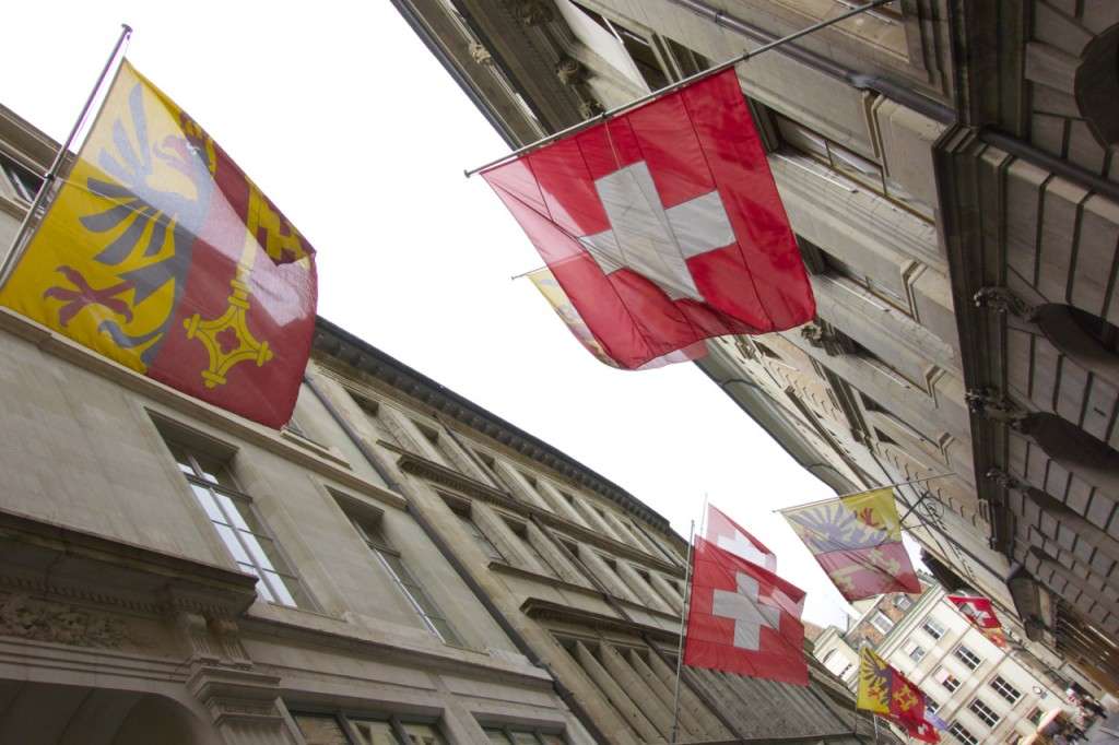 Swiss flags in Geneva, Switzerland | Intentional Travelers