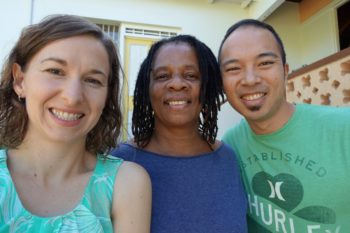 Jedd and Michelle with Jamaican host mom during Peace Corps