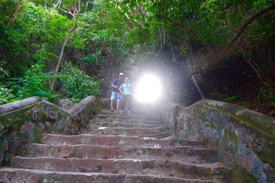 Hue to Hoi An Motorbike Tour, Marble Mountain stairs and light
