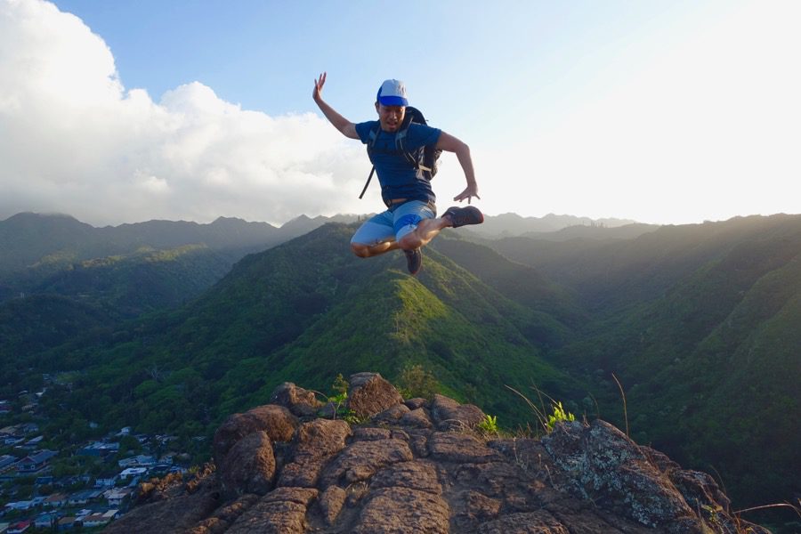 Jumping Jedd on Mau'umae trail Oahu Hawaii