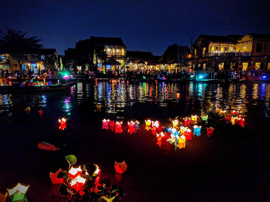 Lanterns at the river during Lantern Festival at Ancient Town, Hoi An, Vietnam