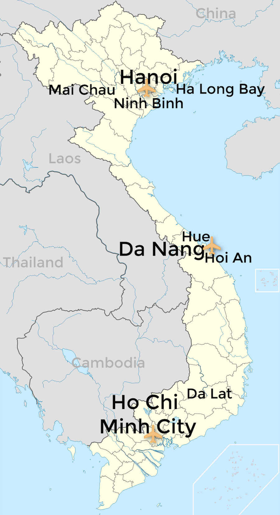 Vietnam Trip Itinerary destinations map
