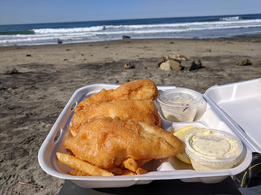 Lincoln City fish and chips on the beach
