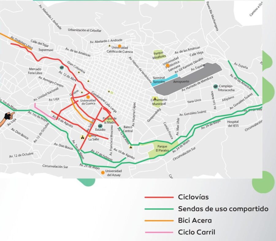 Cuenca map of ciclovias bike routes