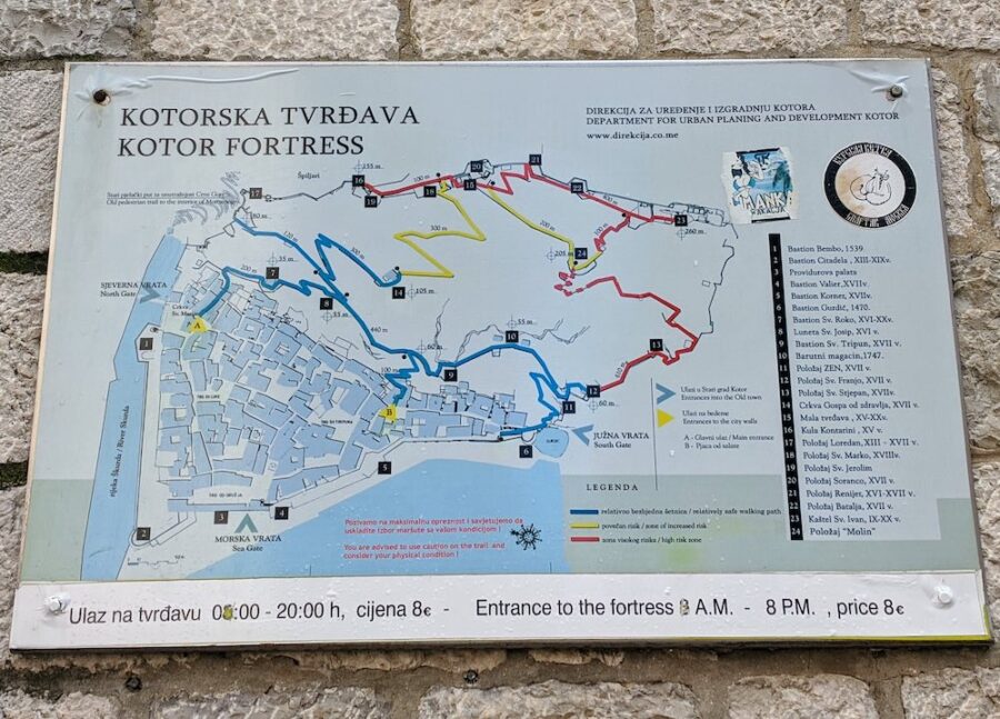 map of kotor fortress hike