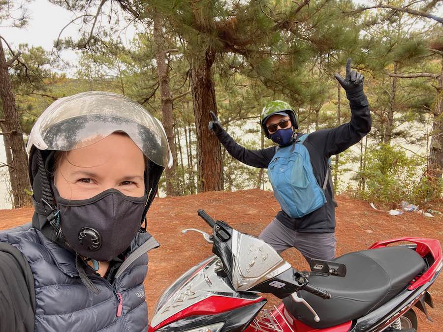 Michelle and Jedd next to their motorbike rental in Dalat Vietnam