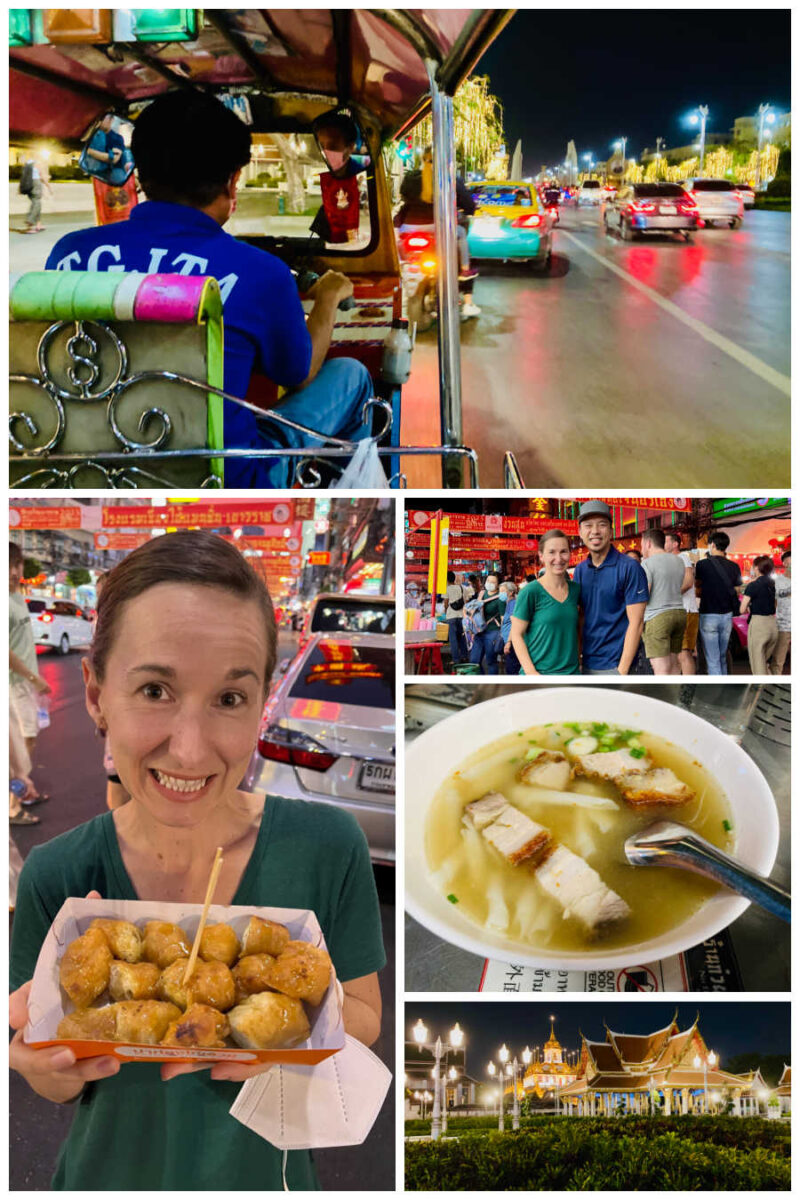 Collage of Bangkok GoCity tourist pass food tour Chinatown by tuktuk