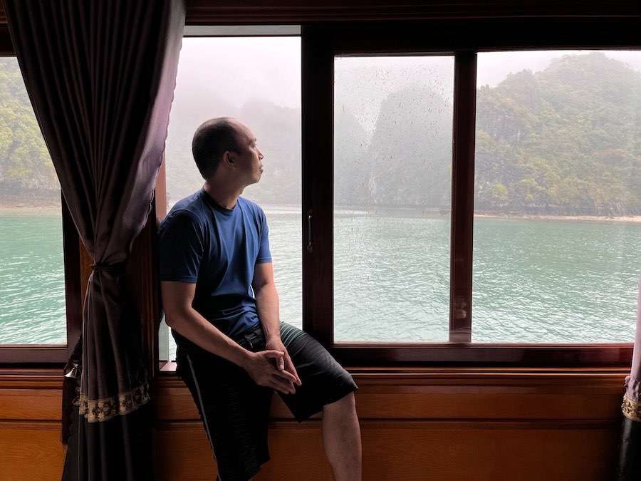 looking out the window on Venezia cruises in Lan Ha Bay