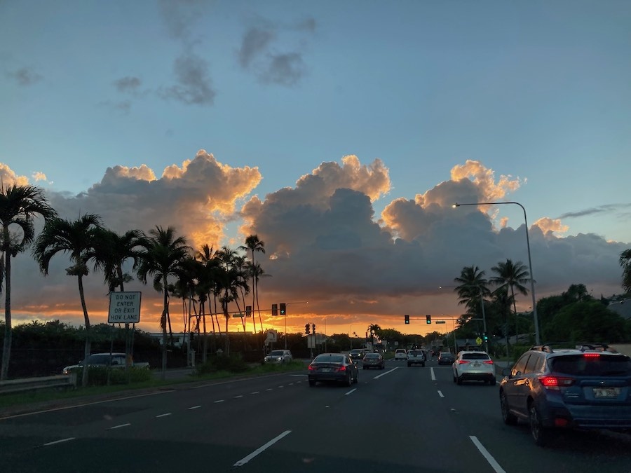 sunrise on Honolulu H3 highway