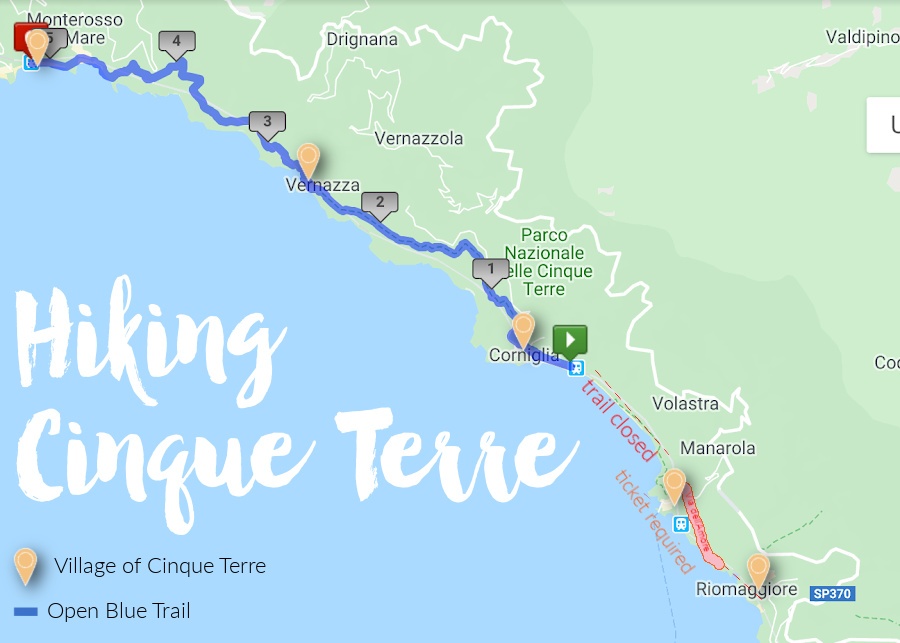 Cinque Terre route map - hiking blue trail
