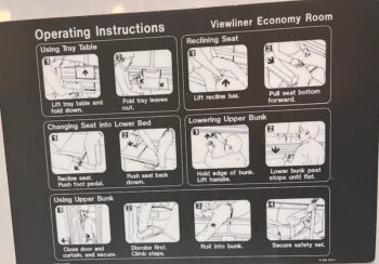 sign showing how to set roomette in different configurations on Amtrak Crescent train