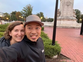 Jedd and Michelle with monument and capital dome in background