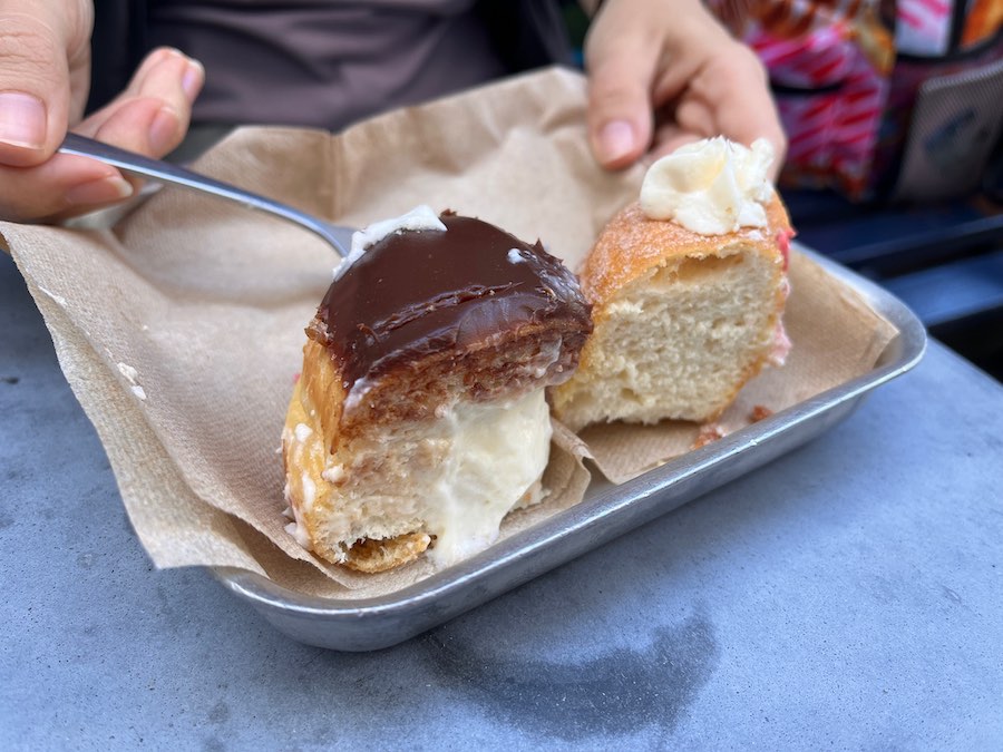 quartered donuts with Boston Cream pie filling
