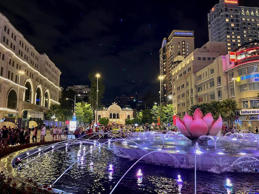 fountain at park in Ho Chi Minh City at night