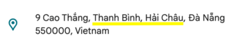 Screenshot of Vietnamese address highlighting ward/commune on Google Maps