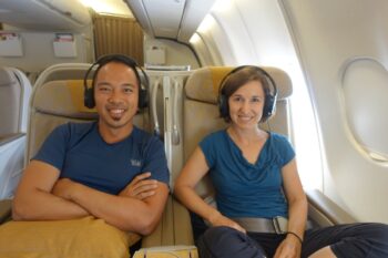 Jedd and Michelle on a flight they go from using travel points.