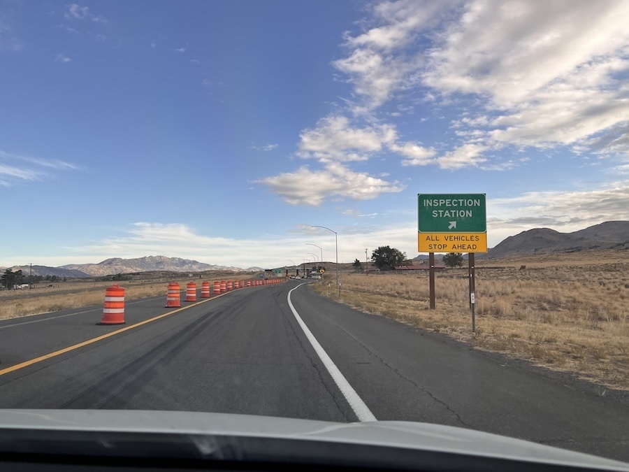 California border check sign on highway