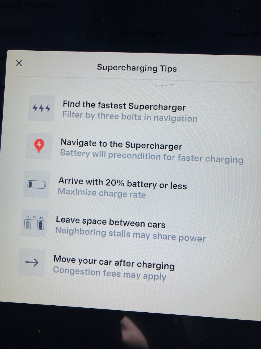 Tesla supercharging tips