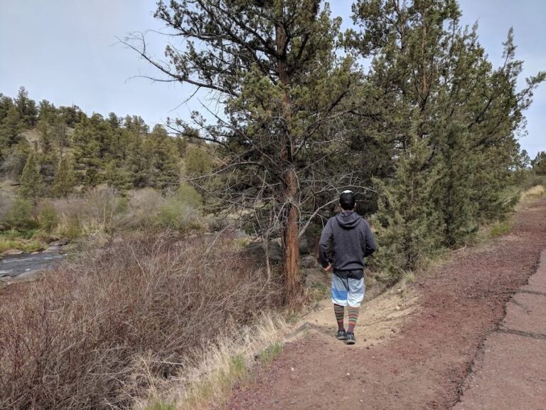 Jedd entering Cline Falls trail path