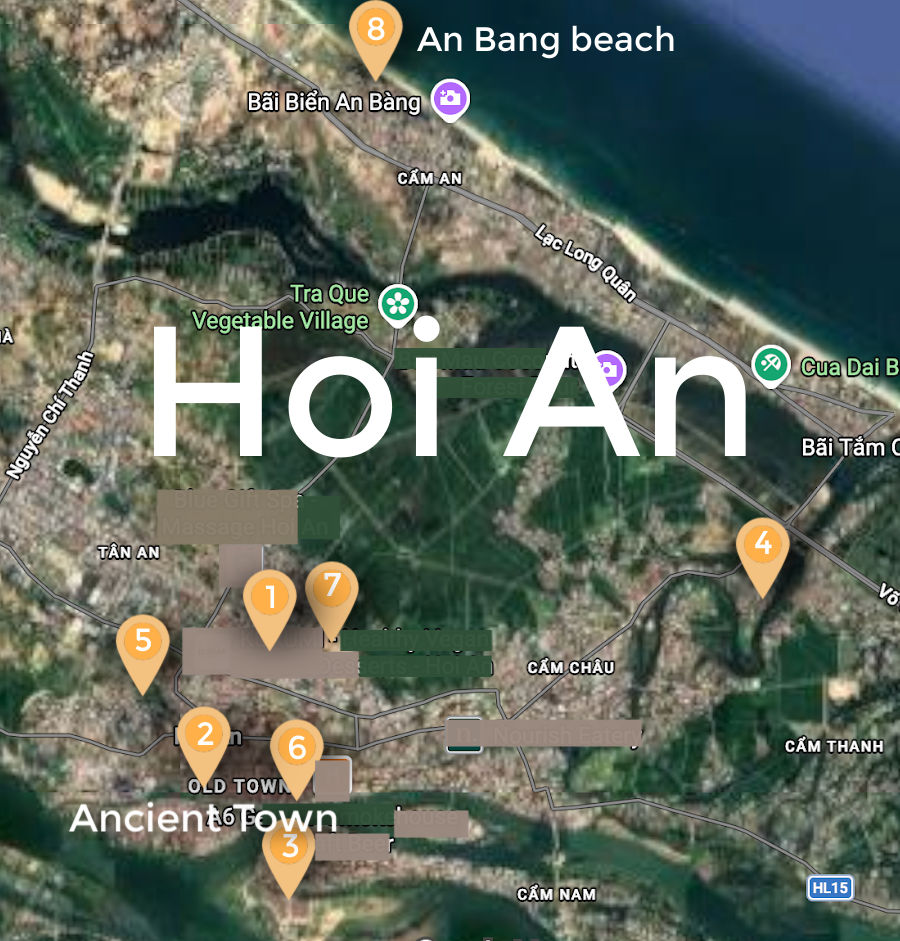 Hoi An map where to stay pins