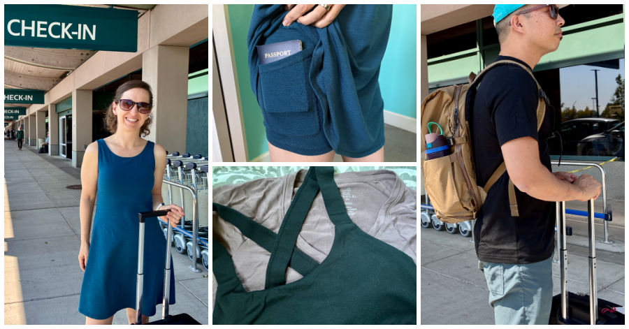 Jedd and Michelle wearing Woolx pieces at the airport