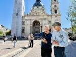 brothers in front of Budapest cathedral