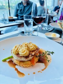 fancy stacked entree presentation