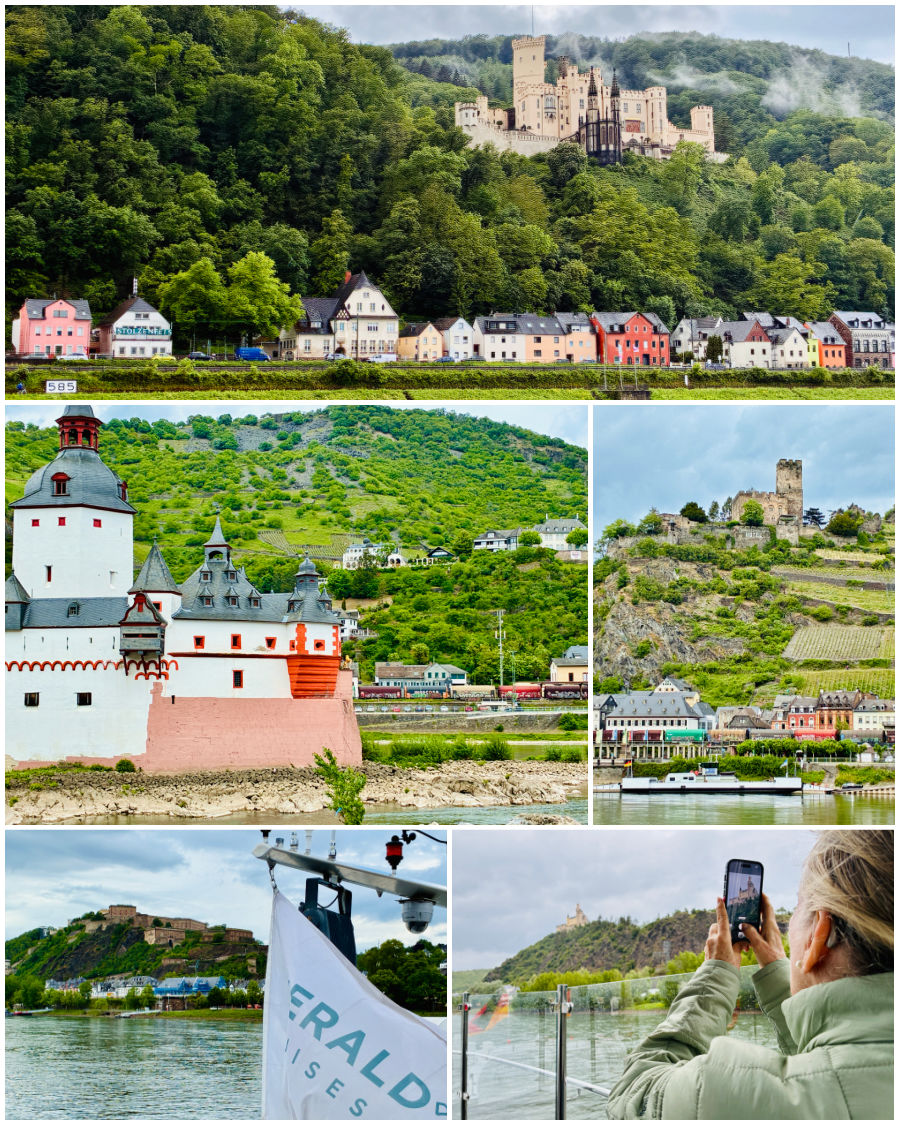 Rhine Gorge sailing scenery, castles collage